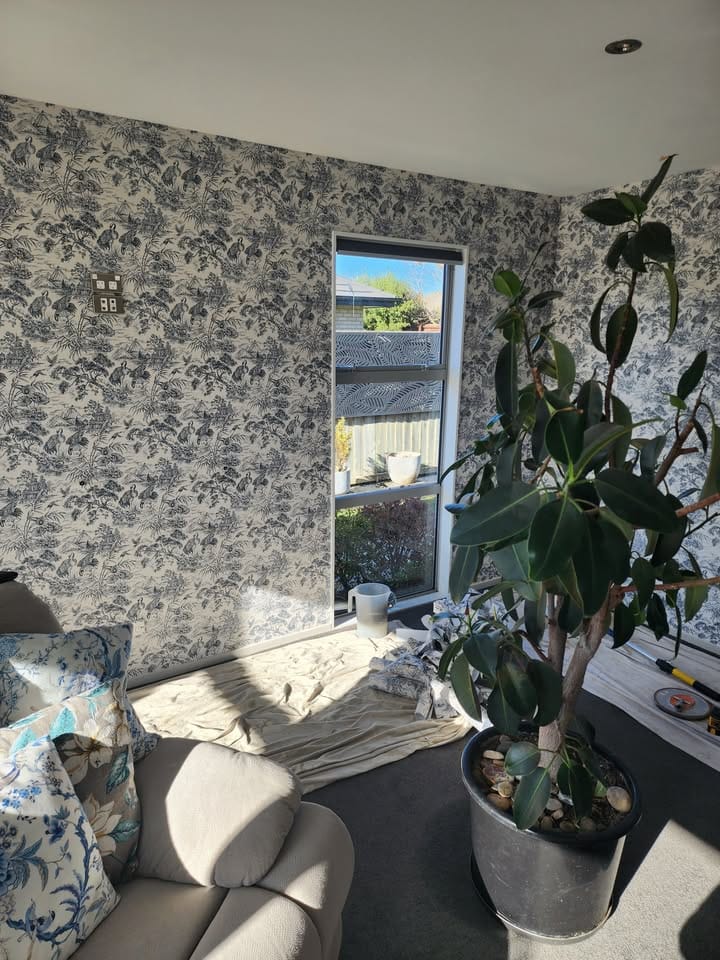 Customer photo review of Natoru - Japanese Metallic Cranes Wallpaper - Navy/Cream