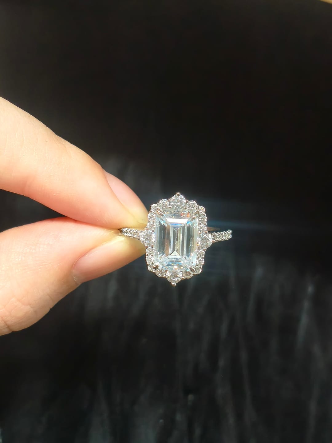 Customer photo review of Vintage 3.5Ct Emerald Cut Halo Engagement Ring Promise Ring For Her
