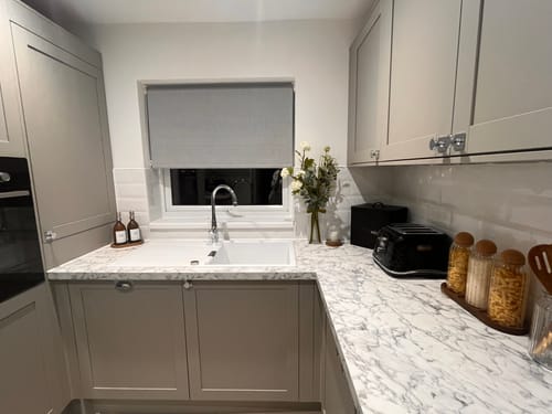 Customer photo review of Set of 2 Amber Glass Bottle 500 ML with Metal Pump & Small Tray