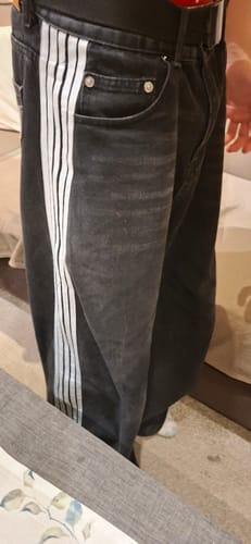 Customer photo review of American Curved Blade Wide-Leg Jeans