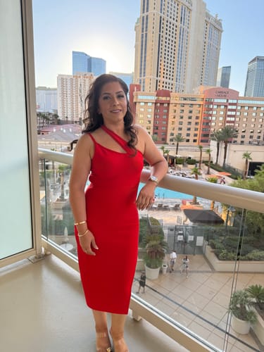 Customer photo review of Davina Red Bandage Midi Dress