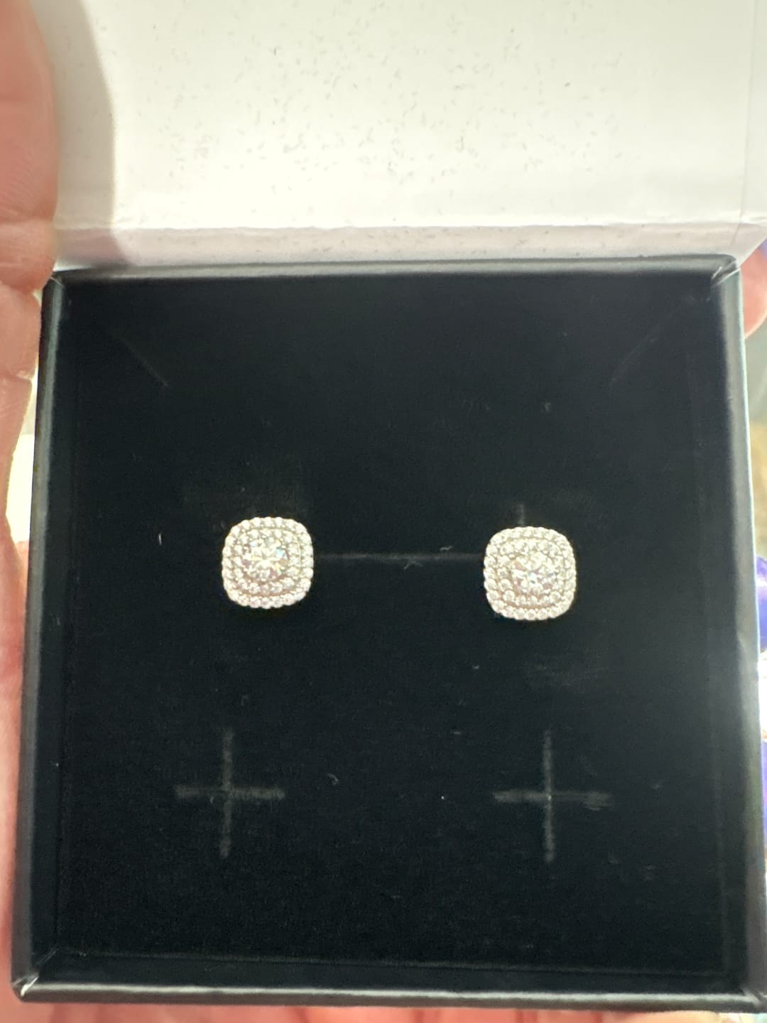 Customer photo review of Moissanite by Cate & Chloe Lucy 18k Gold Plated 925 Sterling Silver Stud Earrings 1.0tcw