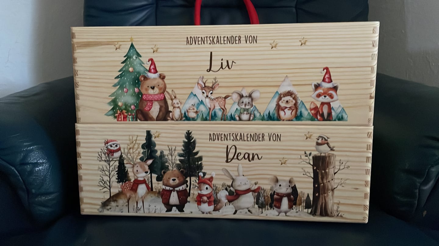 Customer photo review of Adventskalender zum befüllen "Bär und Weihnachtsbaum" personalisiert