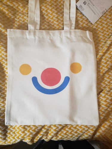 Customer photo review of Silly Clown Face Tote Bag