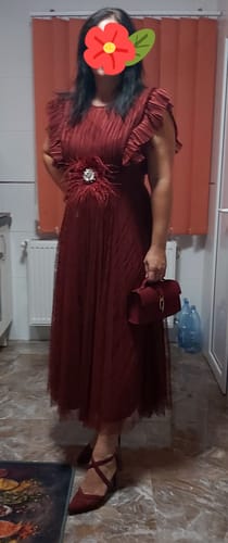 Customer photo review of Rochie More midi plisată din tulle curea în talie și volanase la umeri