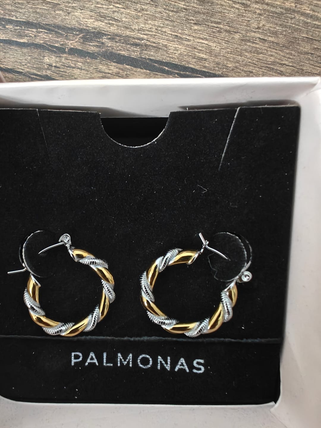 Customer photo review of Golden Silver Twisted Hoop Earrings