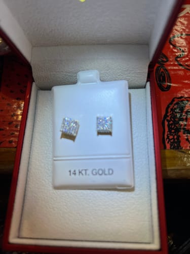 Customer photo review of 14K Full CZ Square Earrings (7MM) JTJ™