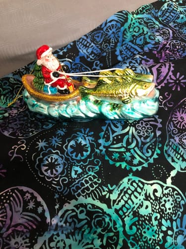 Customer photo review of Santa's Fishing Adventure Glass Christmas Ornament, Holiday Angler Fish in Sleigh