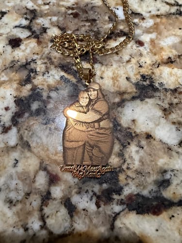 Customer photo review of Custom Photo Engraved Pendant Necklace