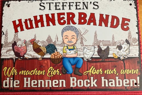 Customer photo review of Personalisiertes Gartenschild mit Hühner Motiv