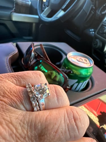 Customer photo review of Cathedral Bypass Round Cut Moissanite Pave Engagement Ring