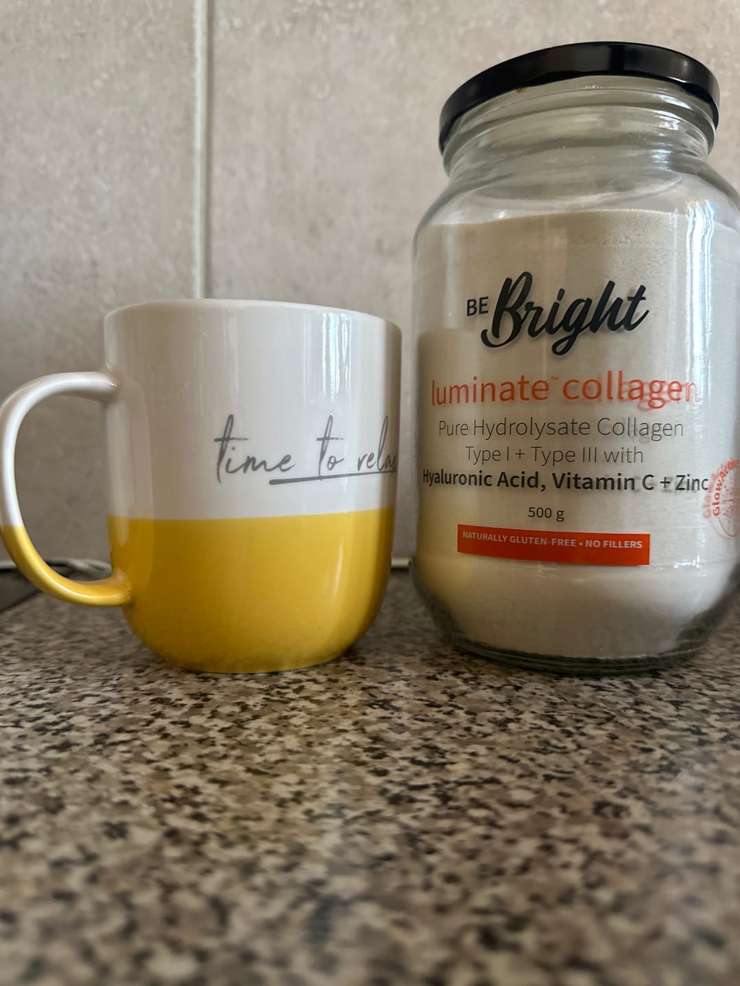 Customer photo review of Be Bright Luminate Collagen Powder Jar 500g