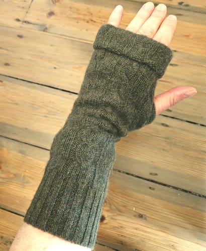 Customer photo review of Moss Green Cable Fingerless Gloves