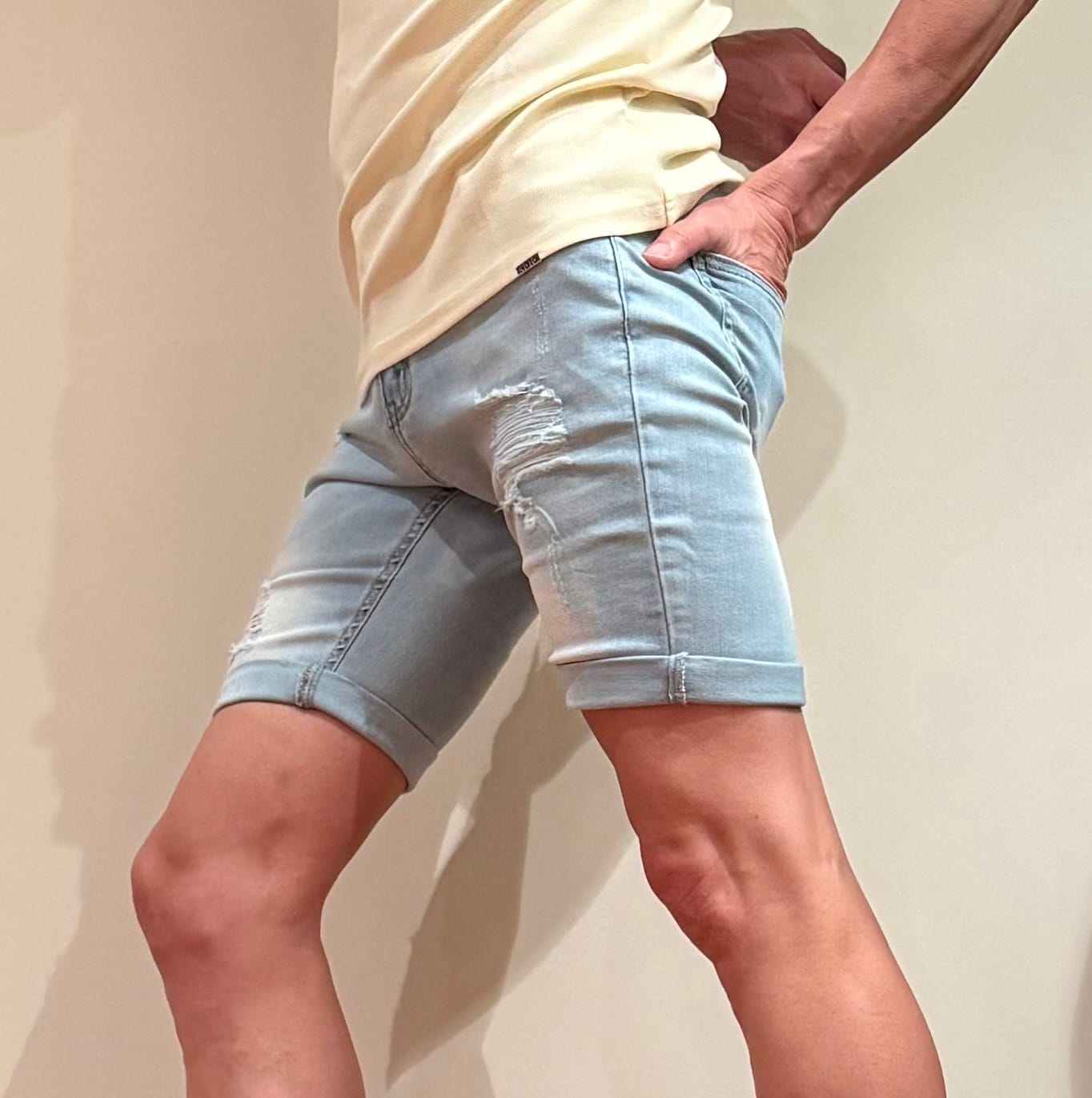Customer photo review of Ultra Stretch Denim Shorts - Blue Ripped