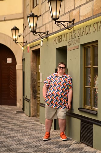 Customer photo review of Video Game Swords Rainbow LGBTQ+ Pride Button Up Shirt