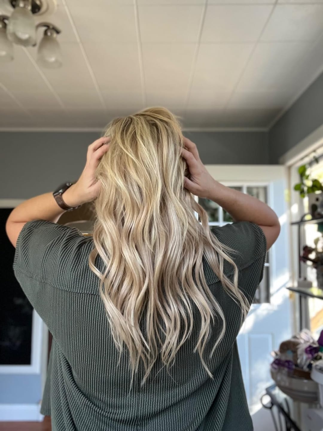 Customer photo review of 6x7 Inches Virgin Human Hair Toppers Mono Base Ombre Blonde #8C/60