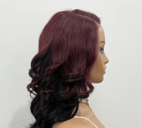 Customer photo review of Wavymy Cherry Burgundy Ombre Body Wave Wear Go Glueless 7x5 Lace Wigs Human Hair Customized Color Wigs