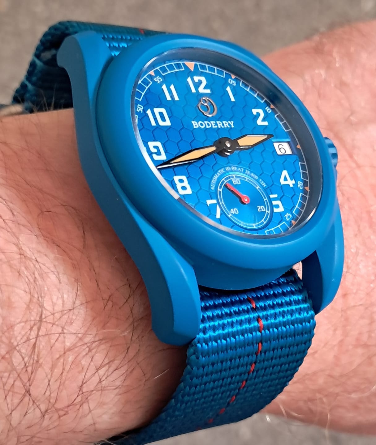 Customer photo review of VOYAGER S72 – 72-Hour Power Reserve Titanium Automatic Field Watch, 100M Water Resistant | Cerulean Blue
