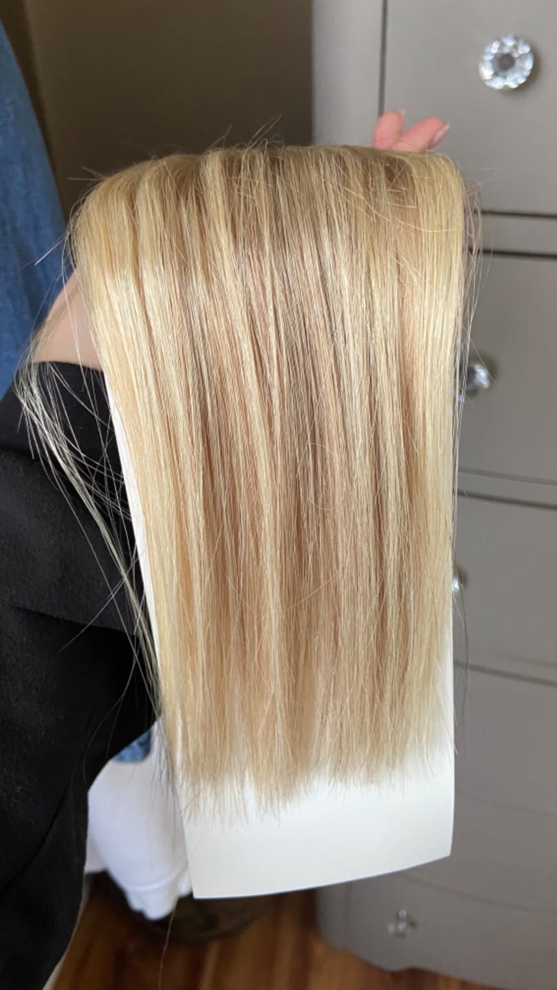 Customer photo review of K Tip Pre Bonded Hair Extensions 100% Real Virgin Human Hair Highlights (#P18/613)