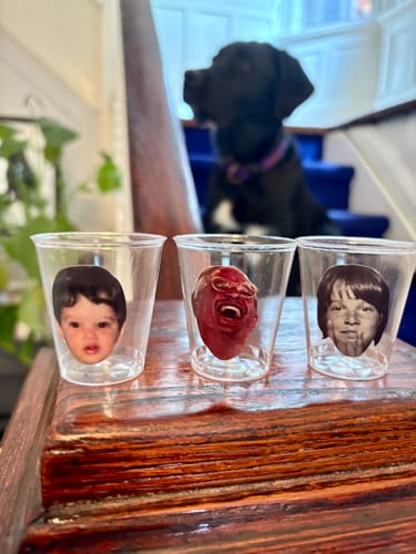 Customer photo review of Personalized Plastic Shot Glasses Funny Party Decorations