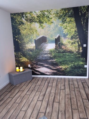 Customer photo review of Fototapete "Waldweg mit Sonnenstrahlen"