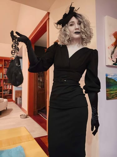 Customer photo review of Bawdy Wiggle Dress in Black - Vixen by Micheline Pitt