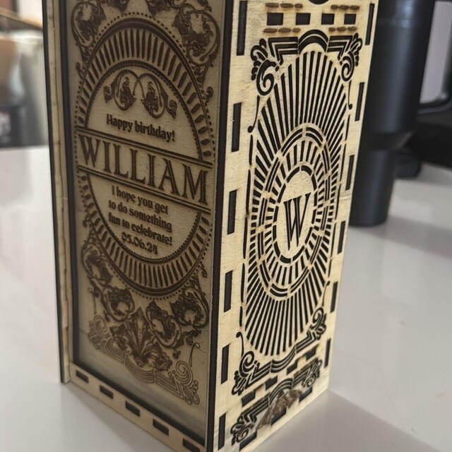 Customer photo review of Wooden whisky bottle gift box set laser cut svg file