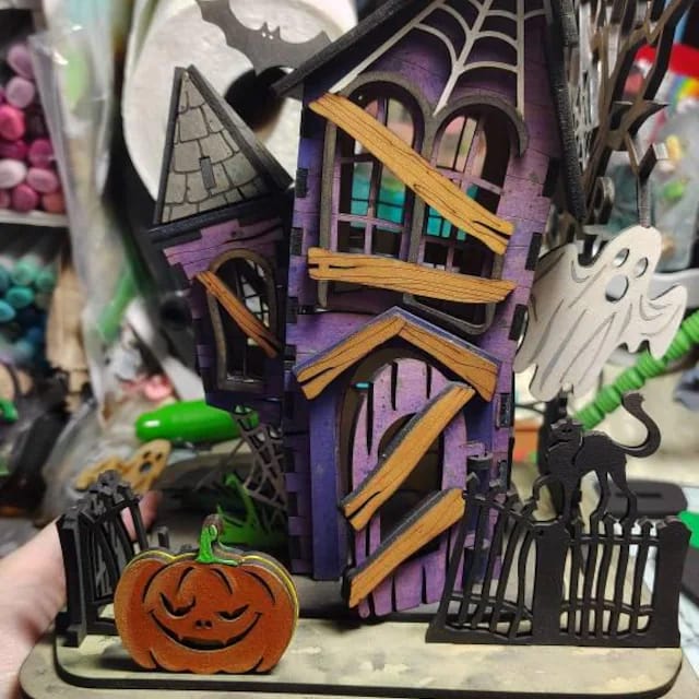 Customer photo review of Halloween house scene lamp laser cut svg file
