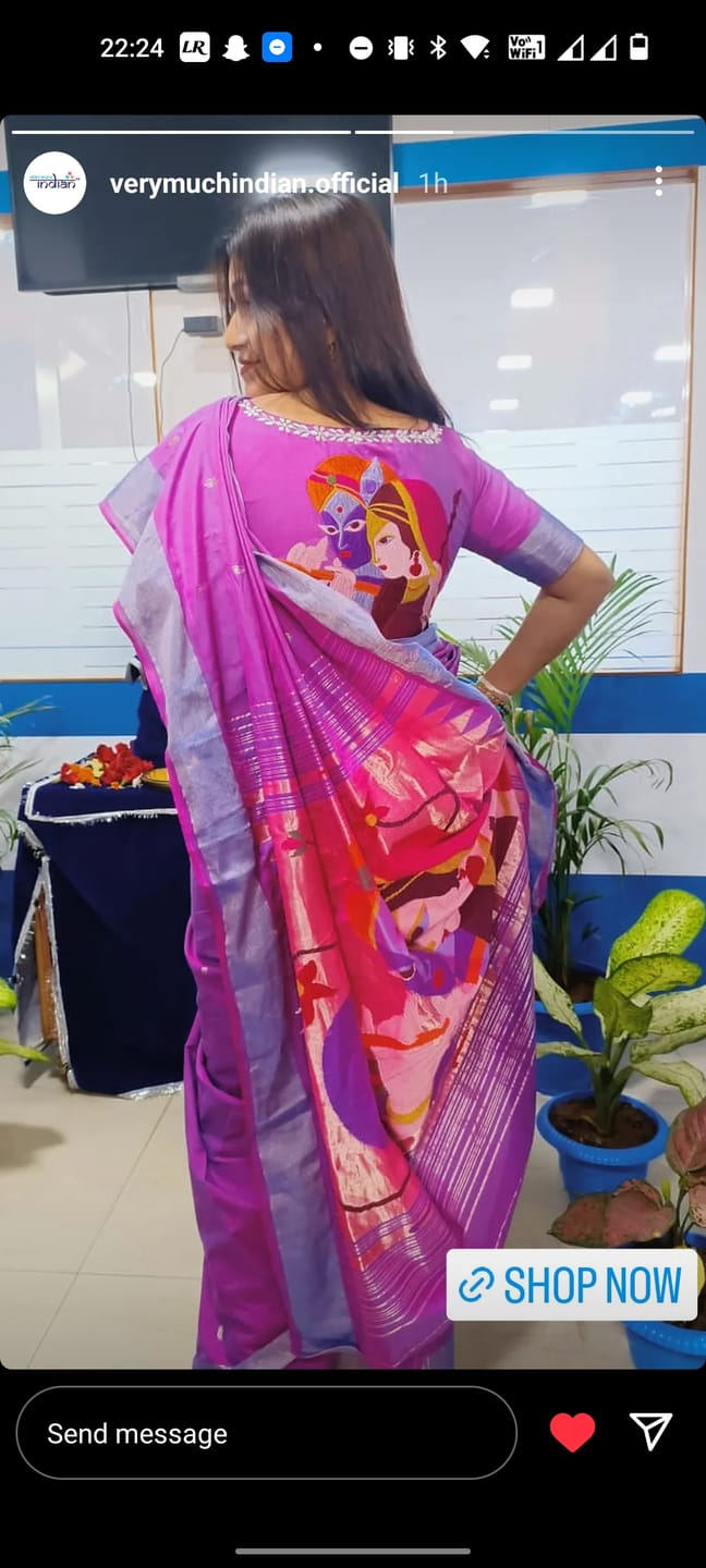 Customer photo review of Rajsi~Handloom Pure Cotton Paithani With Radha Krishna Pallu~Dual Tone Purple