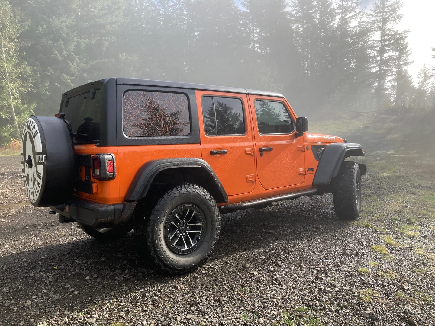 Customer photo review of Topographic Window Graphic for Wrangler Hard Top | Set of 2