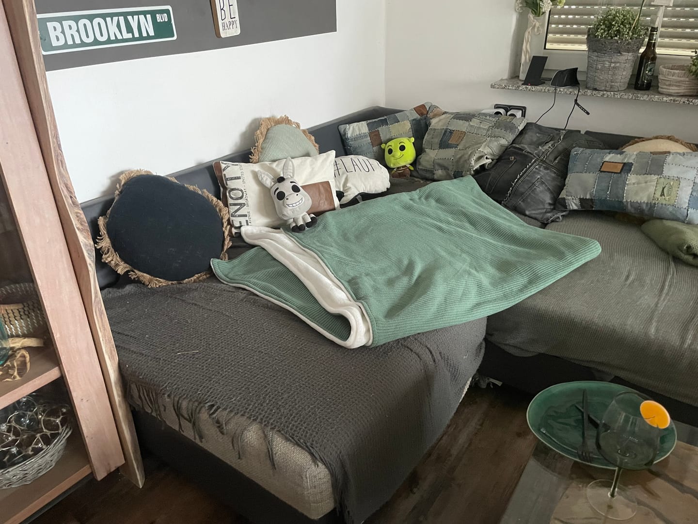 Customer photo review of Kuscheldecke mit Baumwollstrick • Seegrün