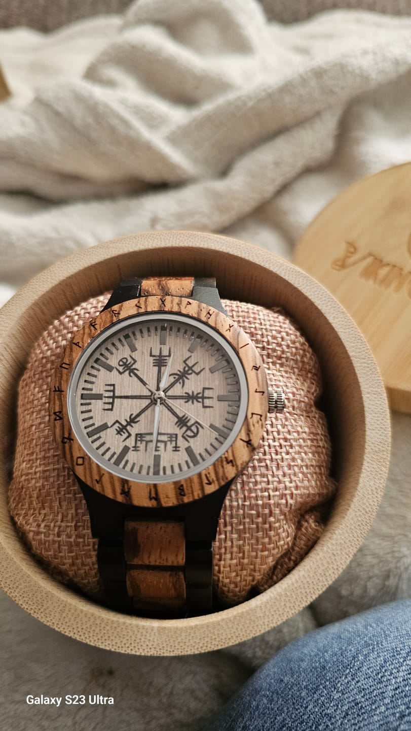Customer photo review of Personalized Viking Compass Vegvisir Handmade Wooden Watch