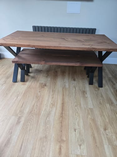 Customer photo review of Industrial Dining Table with X-Frame Leg