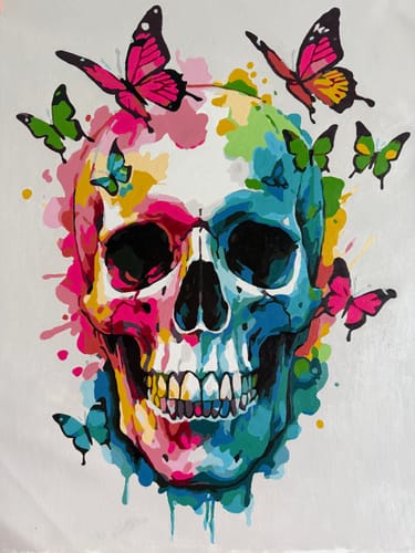 Customer photo review of Colorful Skull with Butterflies - Paint by Numbers Kit