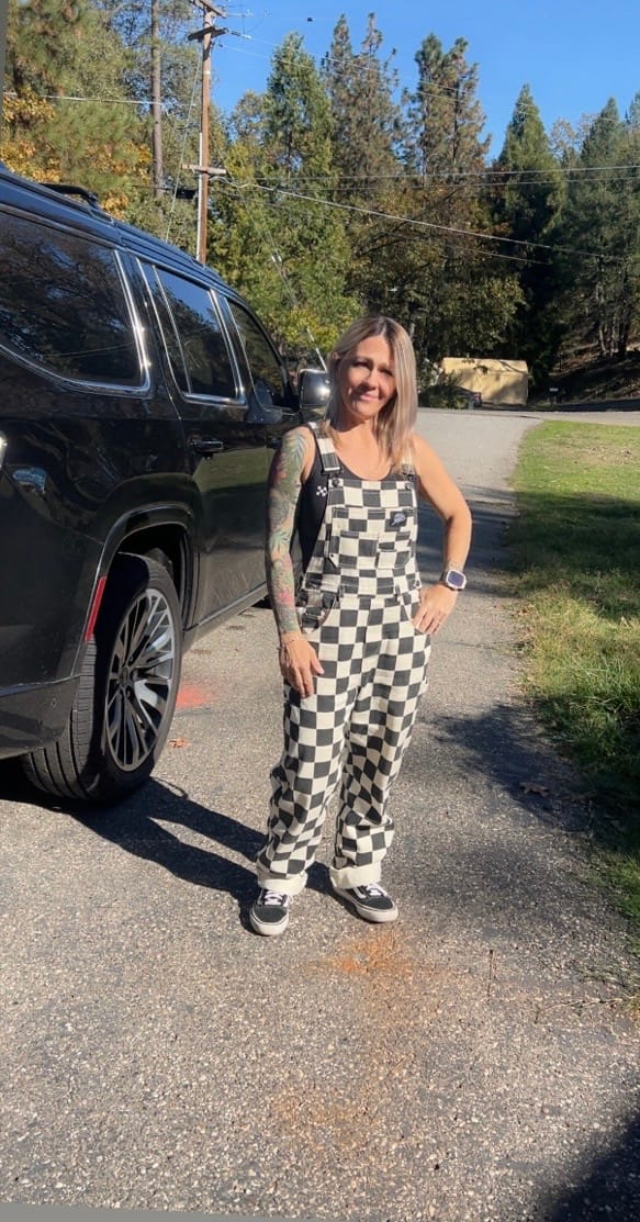 Customer photo review of Born Bad Washed Overalls - Checkered