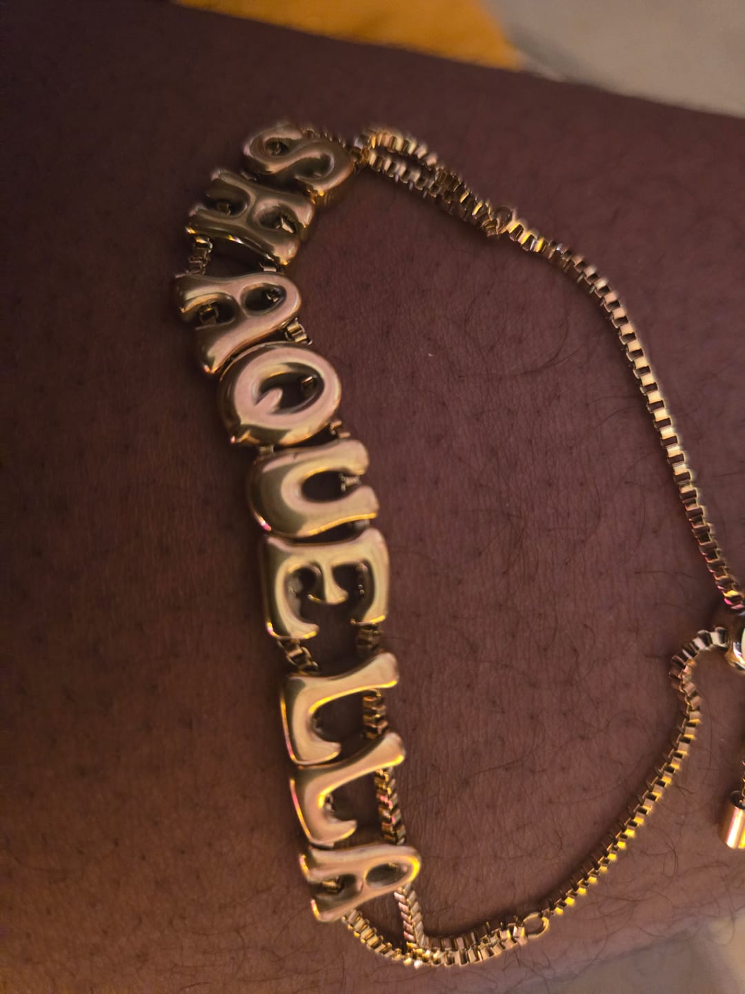 Customer photo review of Bubble Letter Bracelet