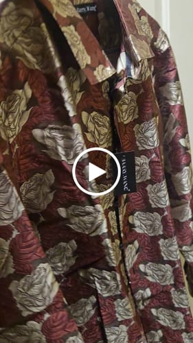 Customer video review of Barry. Wang Burgundy Shirt Beige Roses Button Up Mens Long Sleeve Shirt