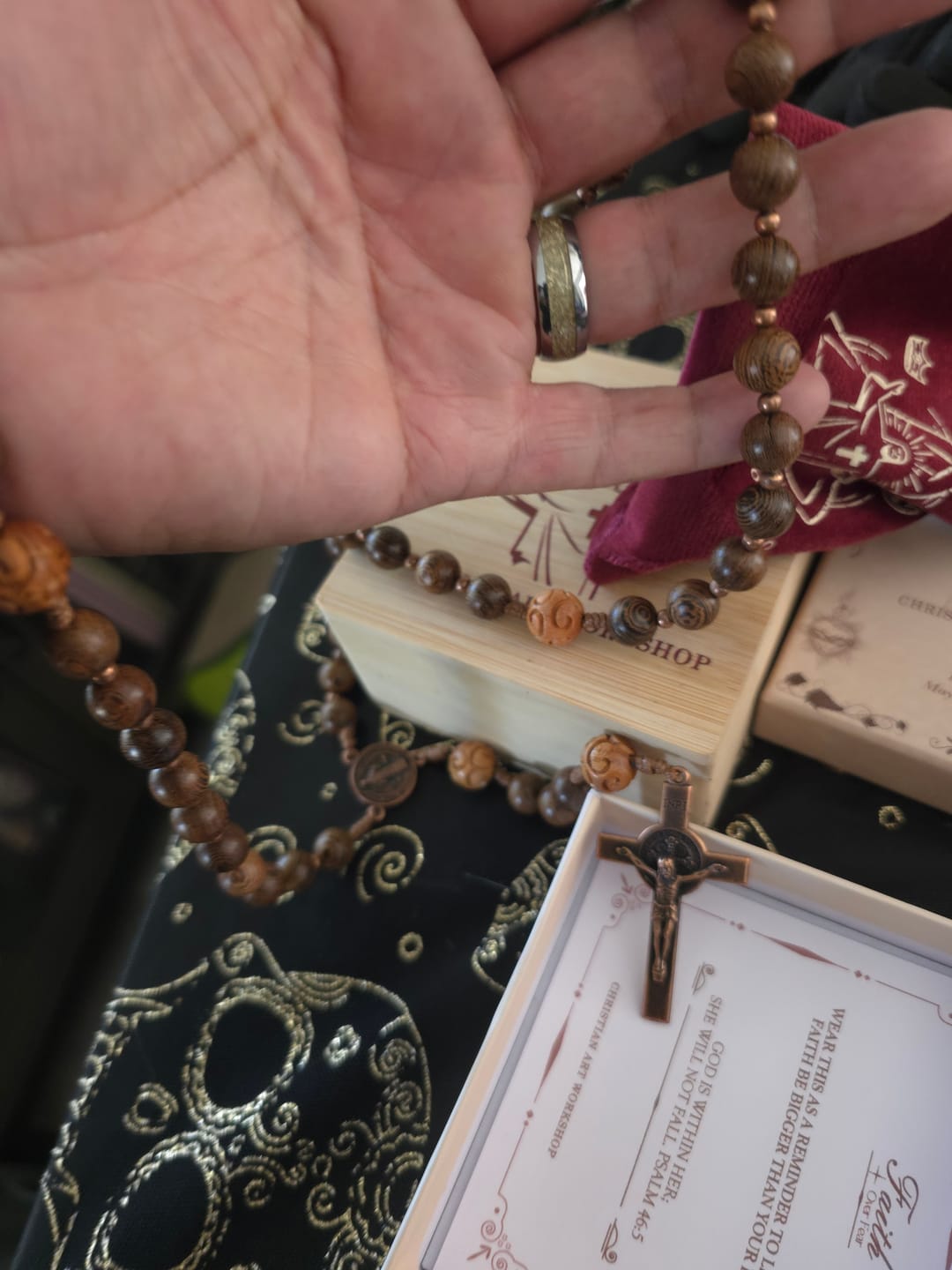 Customer photo review of Christianartworkshop Sacred Rosary Wood Gift Box