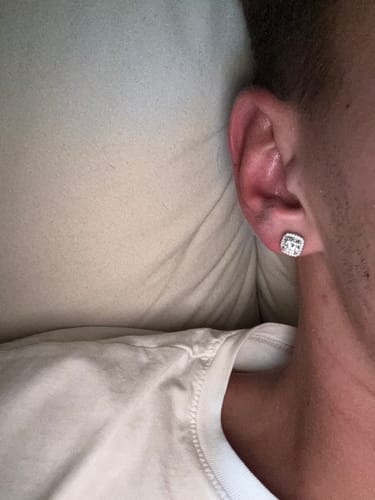 Customer photo review of MOISSANITE HALO EARRINGS.