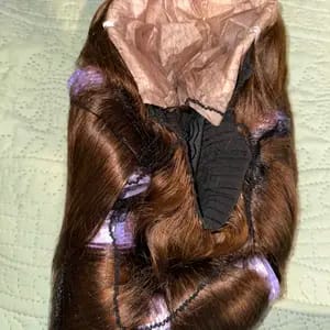 Customer photo review of Wavymy Layered Cut Chestnut Brown Wear Go Wigs 180% Density Straight 6x4 Lace Closure Wigs 100% Human Hair