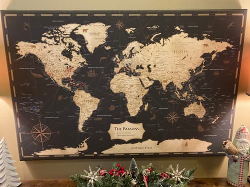 Customer photo review of Pinnable World Journey Map • Rustic Gold
