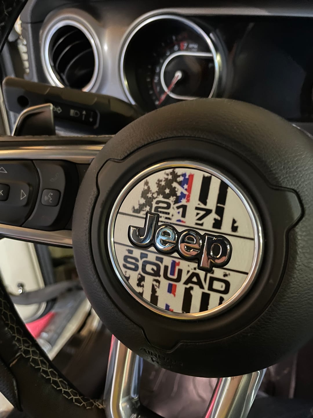 Customer photo review of Design Your Own Steering Wheel Decal for Jeep