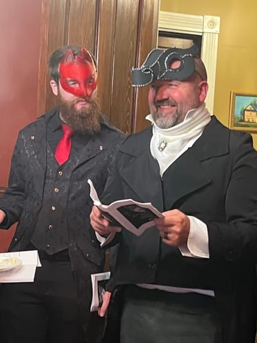 Customer photo review of Masquerade Ball/Carnival Murder Mystery Host Your Own Game Kit