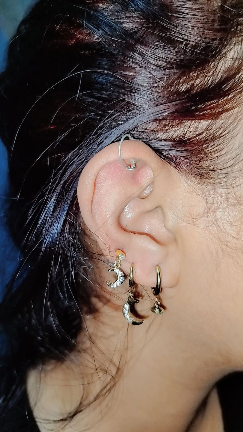 Customer photo review of Studded Star Moon Hoop Earrings