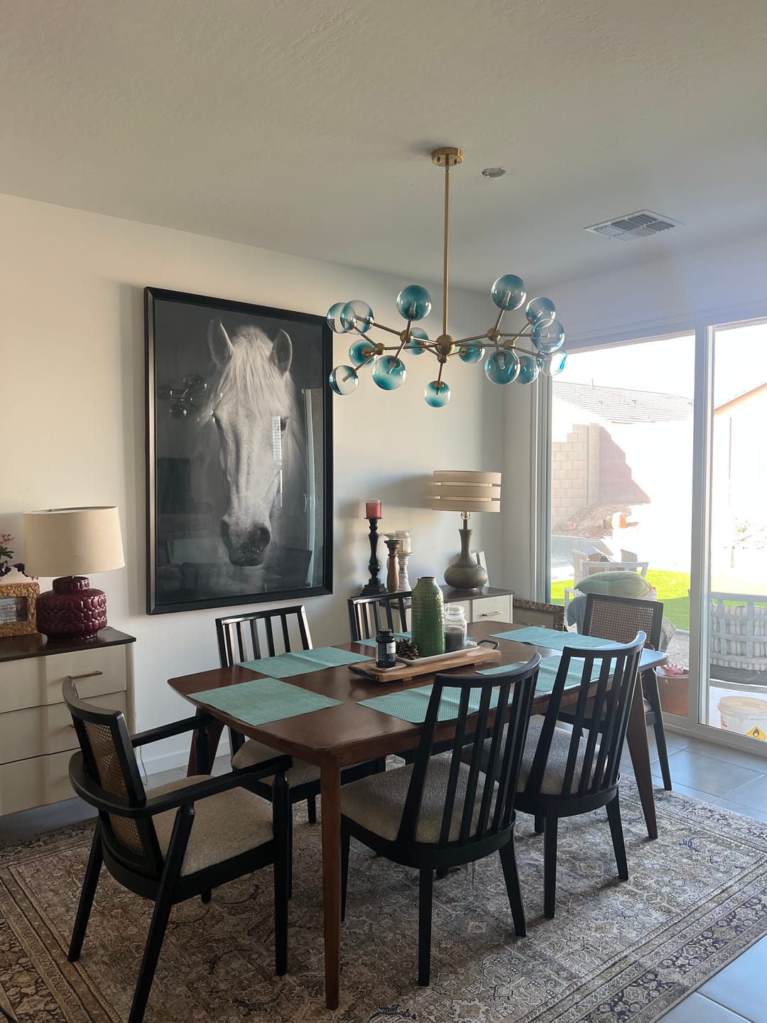 Customer photo review of 15-Light Blue Glass Globe Bubble Sputnik Branch Chandelier