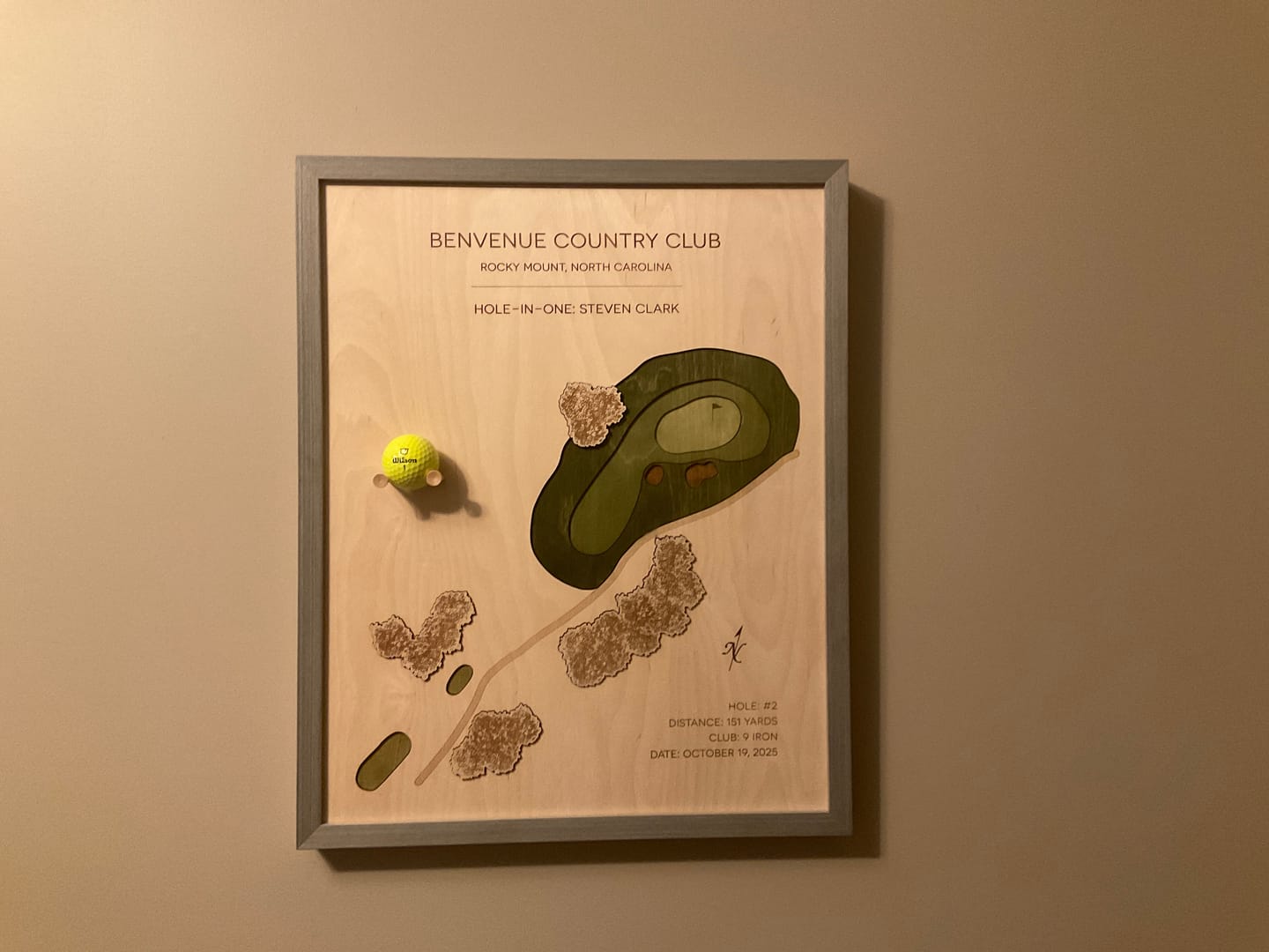 Customer photo review of Personalized Hole-in-One | Single Hole Golf Art