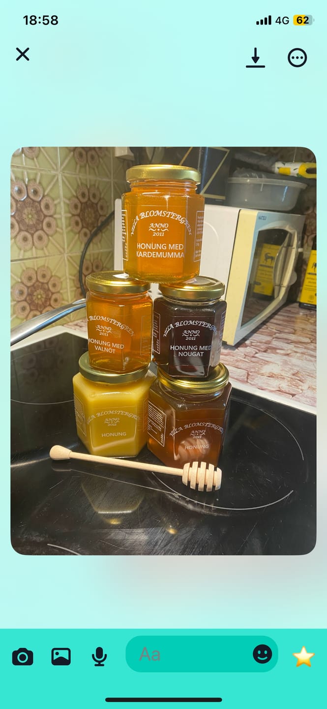Customer photo review of Höstens honungspaket – 5 burkar + honungspinne & fri frakt! 🍯🍂