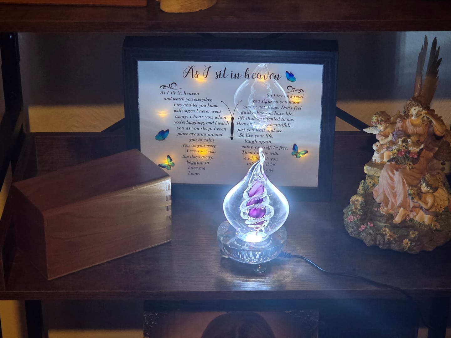 Customer photo review of Illuminated Memorial Glass Flame with Cremation Ashes