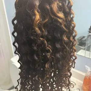 Customer photo review of Wavymy Upgrade 3 In 1 Drawstring Half Wigs Seamless Flip Over Wig Beginner Friendly Highlight Water Wave No Lace No Glue Human Hair 180% Density