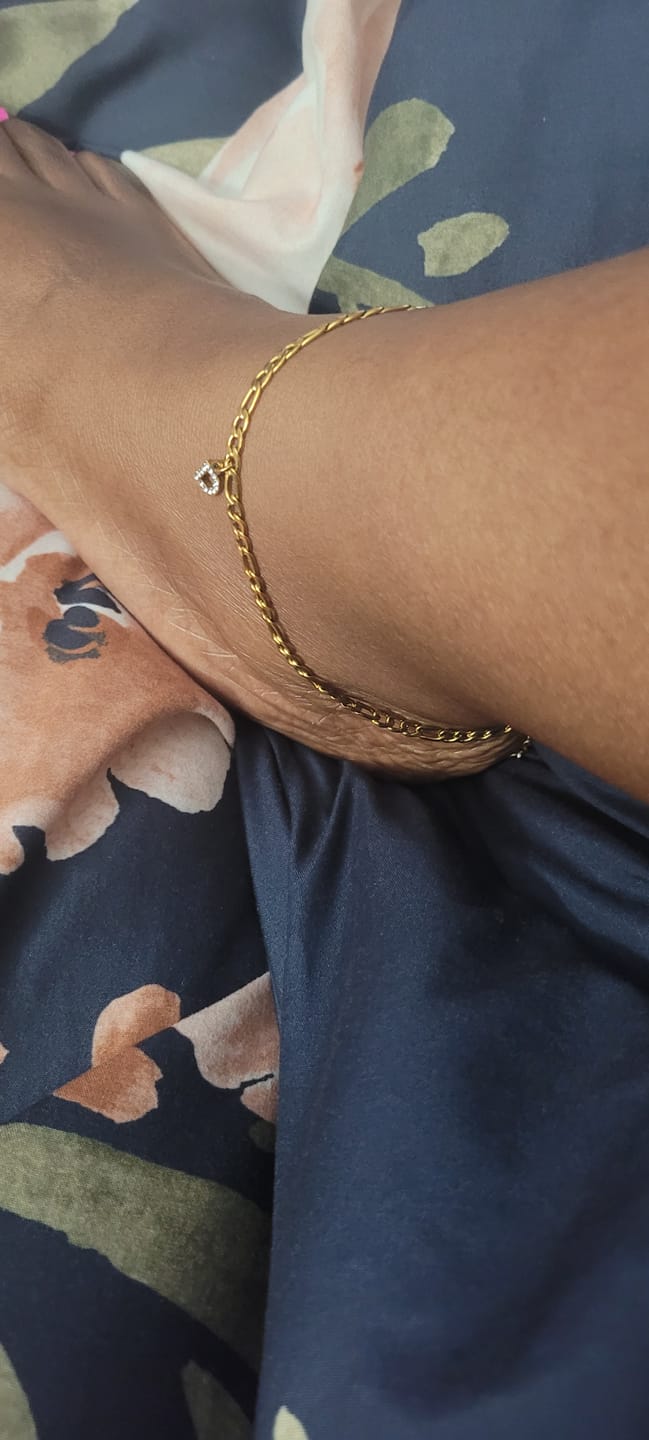 Customer photo review of Iced Letter Anklet w/ Figaro Chain